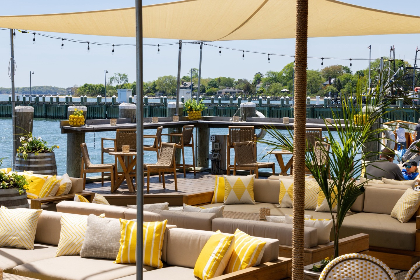 The dock-side lounge at Saylor Beach House in Greenport, New York